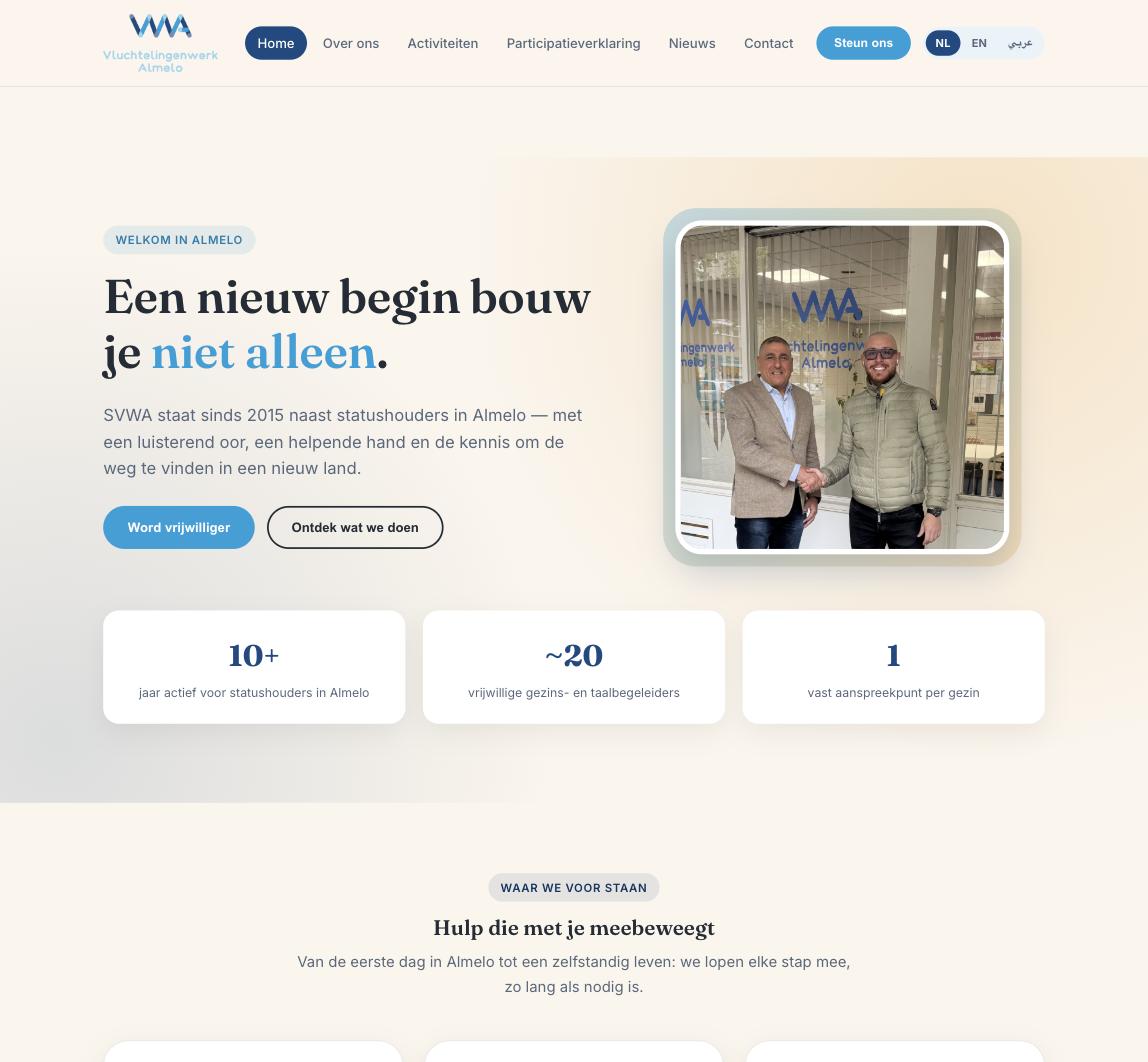 Schermafbeelding van de nieuwe website van SVWA